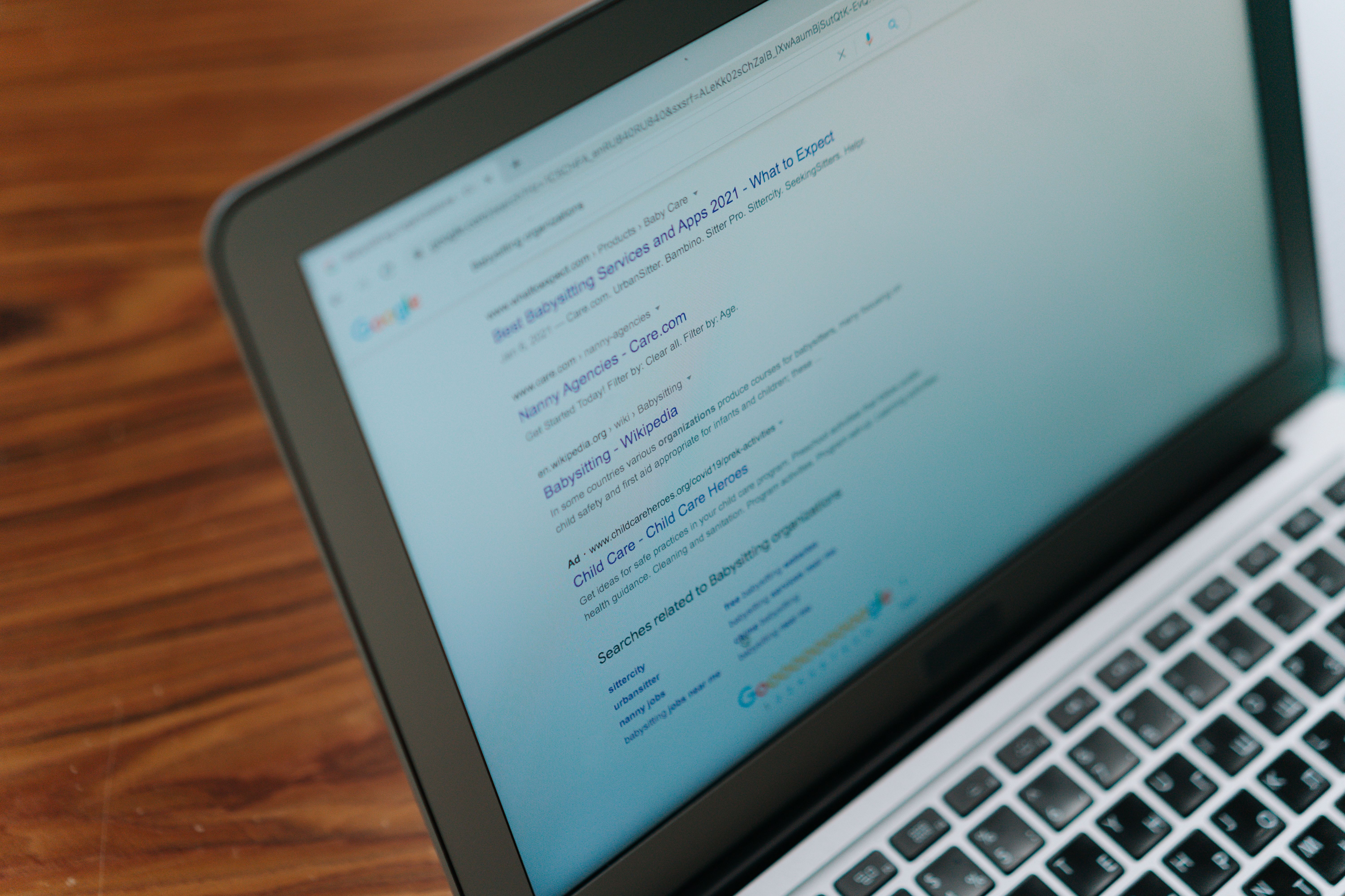 Laptop showing a search engine results page illustrating why a WordPress site fails to rank